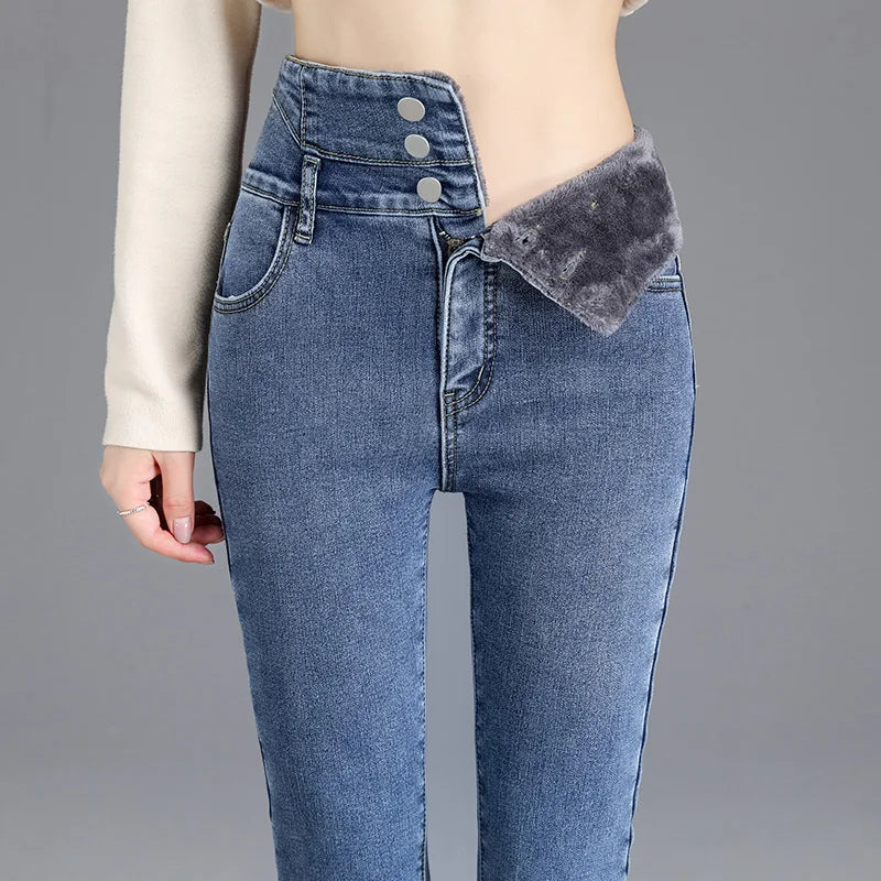 Warm Fleece Lined High-Waist Skinny Jeans