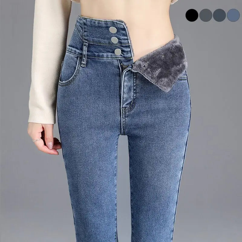 Warm Fleece Lined High-Waist Skinny Jeans