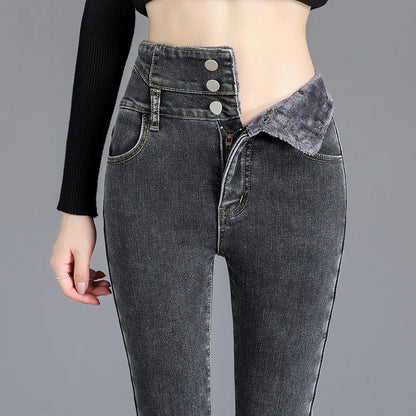 Warm Fleece Lined High-Waist Skinny Jeans