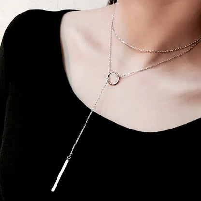 Elegant 925 Sterling Silver Long Pendant Necklace