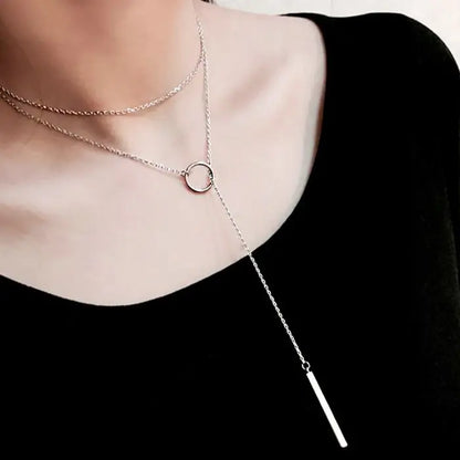 Elegant 925 Sterling Silver Long Pendant Necklace