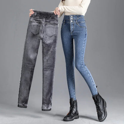 Warm Fleece Lined High-Waist Skinny Jeans