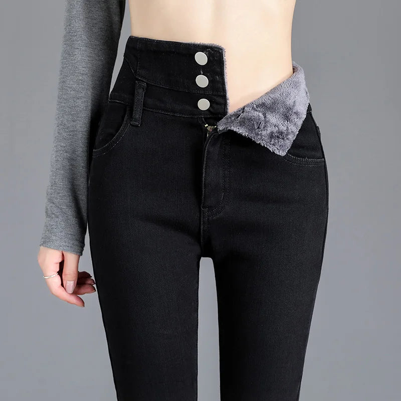 Warm Fleece Lined High-Waist Skinny Jeans