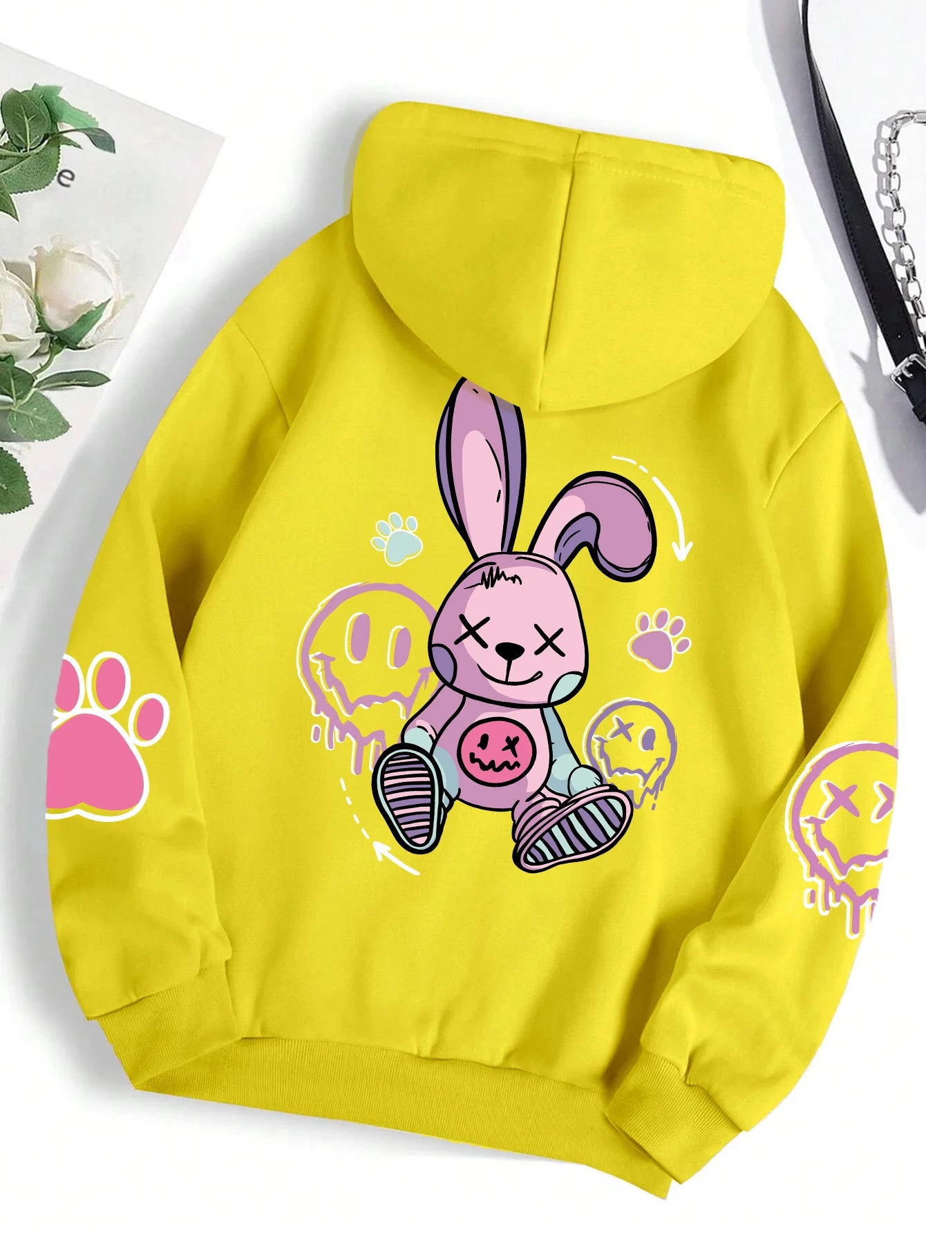 Urban Graffiti Bunny Print Hoodie