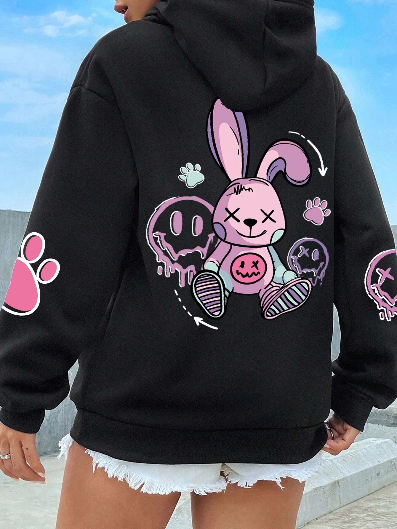 Urban Graffiti Bunny Print Hoodie