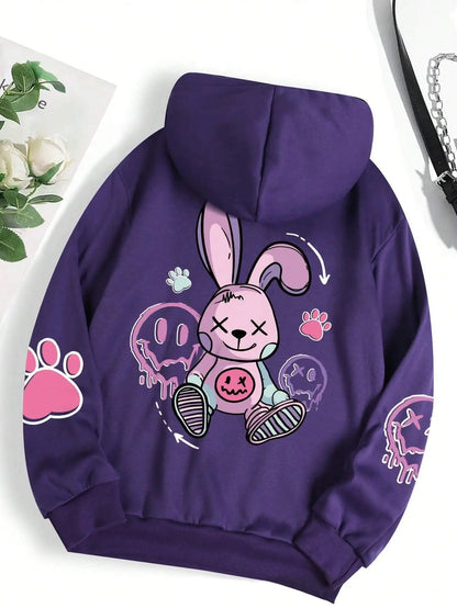 Urban Graffiti Bunny Print Hoodie