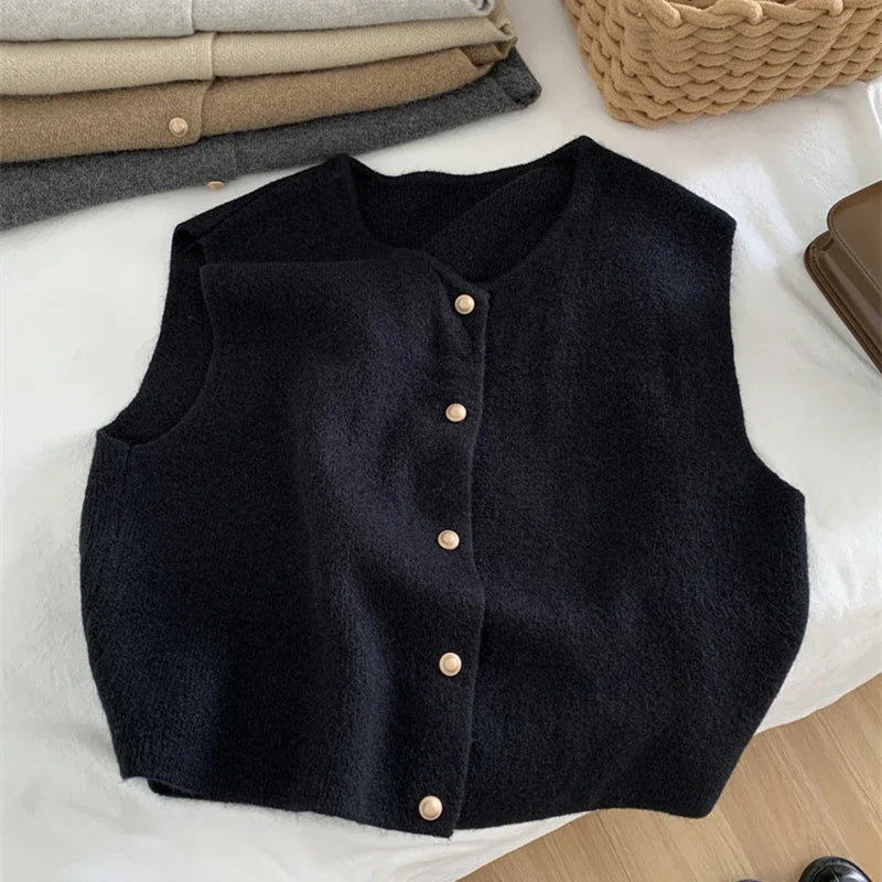 Korean Style Sleeveless Knitted Cardigan