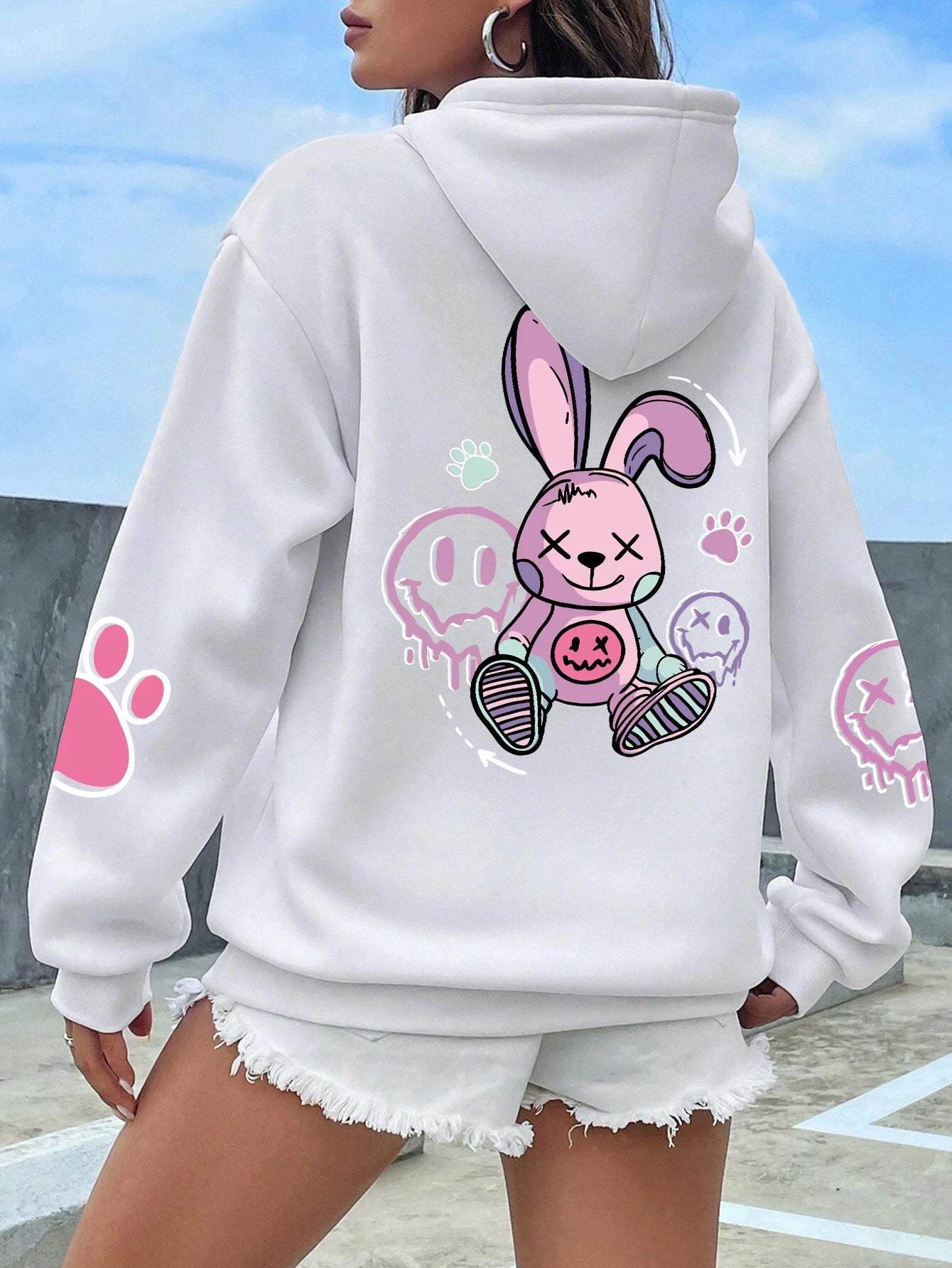 Urban Graffiti Bunny Print Hoodie