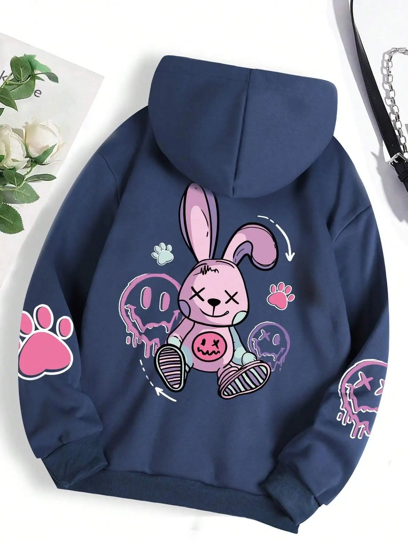 Urban Graffiti Bunny Print Hoodie