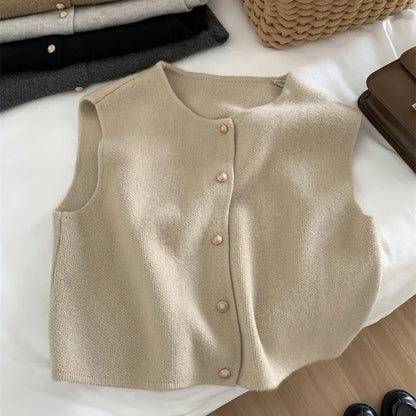 Korean Style Sleeveless Knitted Cardigan