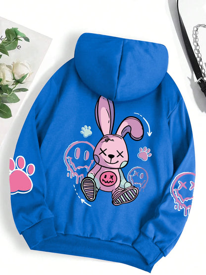 Urban Graffiti Bunny Print Hoodie