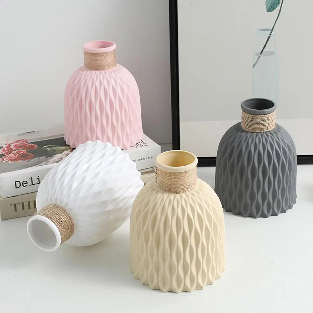 Rope-Inspired Plastic Vase for Flower Arrangements