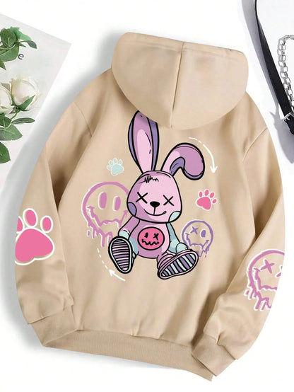 Urban Graffiti Bunny Print Hoodie