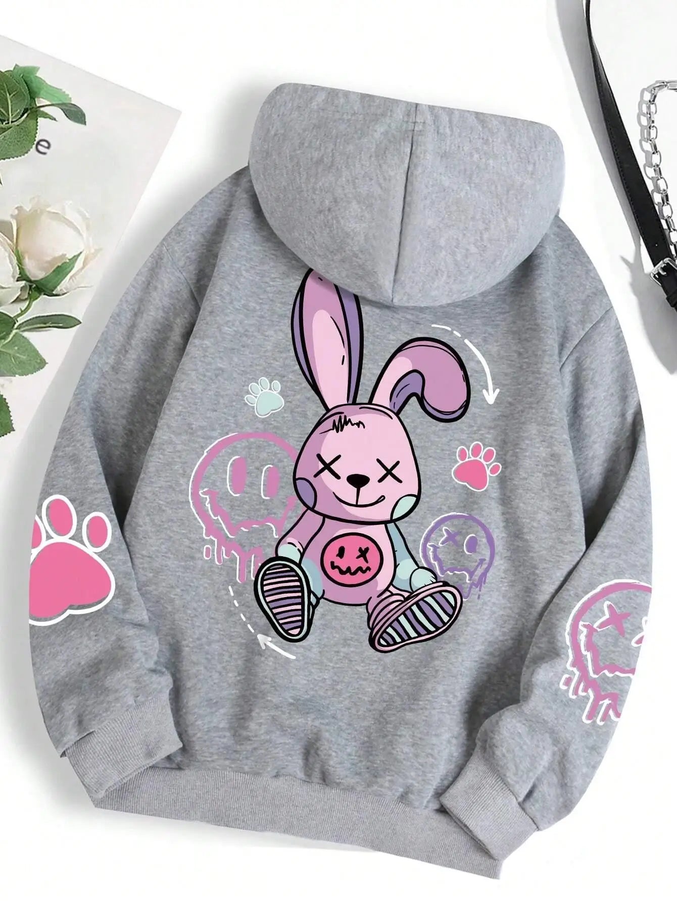 Urban Graffiti Bunny Print Hoodie